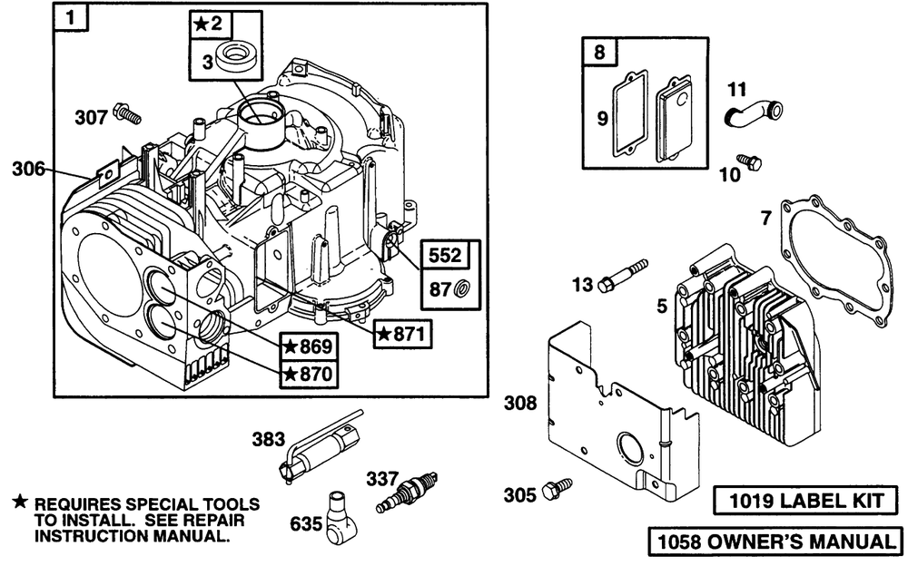 Cylinder, Head Diagram and Parts List for 285707-0670-XX  Briggs and Stratton Engine